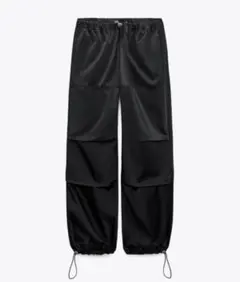 ZARA サテン風　パラシュートパンツ　ブラック