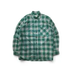 80sドイツ ユーロ ブロックチェック L/S プリントネルシャツ M