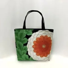帯リメイク　バッグ　オレンジの丸菊