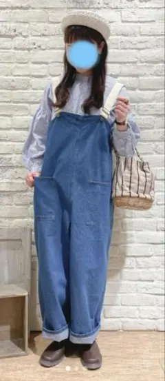 サマンサモスモス　オーガニックコットン混デニムサロペット