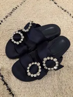 ZARA ビジュー付きサテンリボンサンダル（36サイズ）