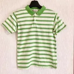 ボーダー衿付き綿半袖Tシャツ グリーン 黄緑半袖ポロシャツ チビTシャツ キッズ