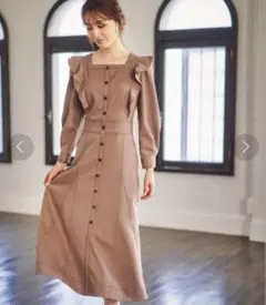 WILLSELECTION 配色ステッチラッフルパフスリーブワンピース