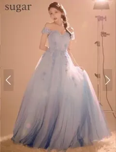 JEAN MACLEAN ホワイト×ブルー ロングドレスMサイズ