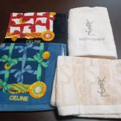 CELINE 、イブ・サンローランタオルハンカチの4枚セット