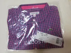 ●新品未開封LACOSTE ピンク青チェックシャツ 128cm 8歳　綿100%