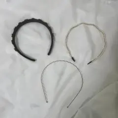 ヘアバンド カチューシャ 3点セット ビジュー パール ウェーブ