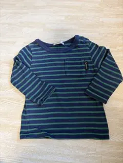 futafuta 長袖Tシャツ ネイビーとグリーンのストライプ