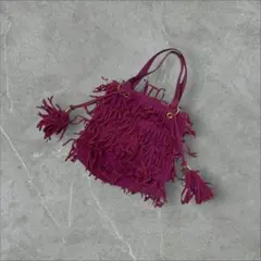 フリンジ レザーハンドバッグ ピンク