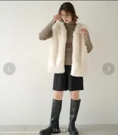 rectangle アイボリー フェイクファーベスト
