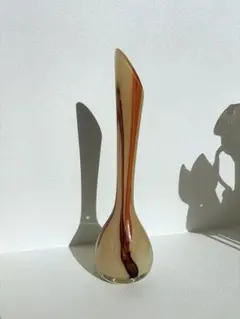 ガラス製の花瓶 ブラウンオレンジ模様　一輪挿し　vintage