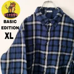 usa古着 BASICEDITION ネルシャツ　XL ブルーブラック　チェック
