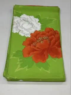 袋帯 緑地 花柄 牡丹