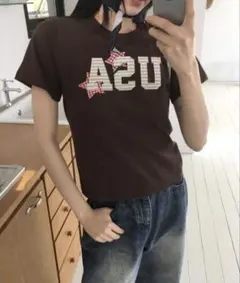 sona USAロゴ 半袖ブラウンTシャツのサムネイル