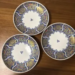 古伊万里調 和皿 3枚セット 青絵 金彩 日本製 中皿 取り皿 和食器