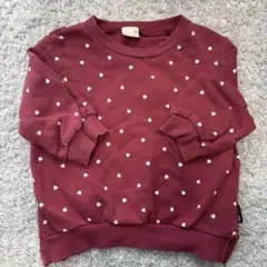 petit main バーガンディ ハート柄 トレーナー 80