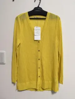 【新品タグ付】コルディア リネン混 Vネックカーディガン イエロー 42 XL