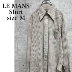 70sレトロヴィンテージ LE MANS 総柄シャツ 長袖 ダガーカラー 白