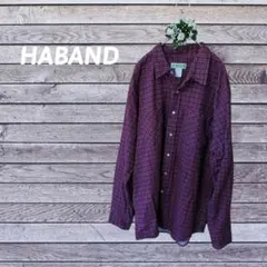 HABAND レッドパープル チェック柄 長袖ネルシャツ