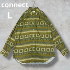 総柄シャツ レーヨン 幾何学模様 グリーン L 日本製 レトロ ゆるだぼのサムネイル