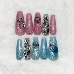 クロム ネイルチップ 埋めつくし マグネットネイルピンク 水色