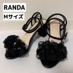 RANDA ランダ サンダル フラワーモチーフ ビジュー ブラック Mサイズのサムネイル