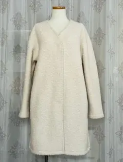 UNIQLO フリースロングジャケット オフホワイト ロング丈 ノーカラー