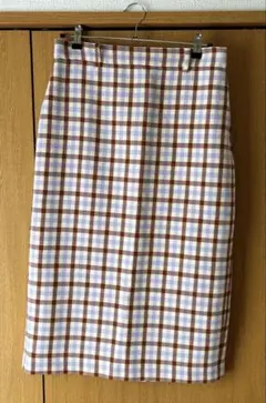 ZARA チェック　タイトスカート　Lサイズ　白　紫　茶色