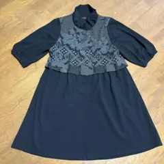 詩仙堂　ブラック花柄切替　ワンピース&コート