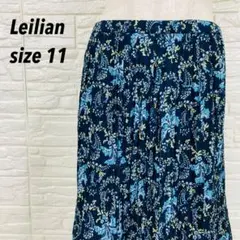 高級 Leilian レリアン ペイズリー総柄 プリーツロングスカート 紺 11