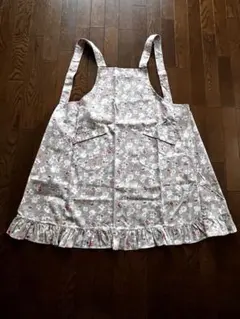 花柄フリル付きエプロン グレー