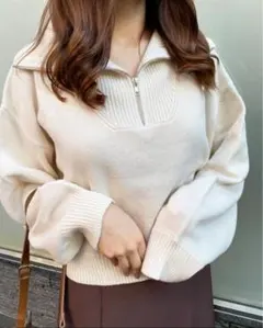 INGNI ハーフジップニット M アイボリー