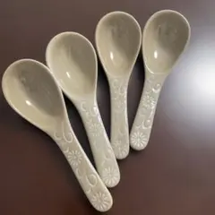 陶器製 レンゲ 4本セット 花柄模様