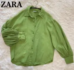 ZARA 緑色 シャツ バルーンスリーブ　Sサイズ