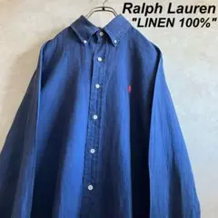 古着 ラルフローレン インディゴリネンシャツ L