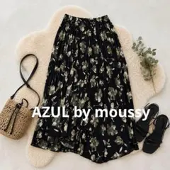 A210 AZUL by moussy 花柄プリーツスカート ブラック ロングのサムネイル
