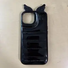 iPhoneケース ブラック 羽根デザイン