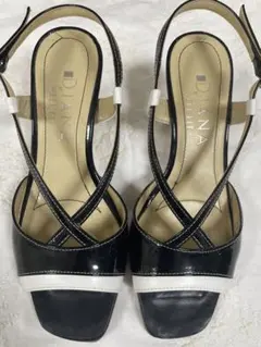 DIANA 黒白 ストラップサンダル ウェッジヒール 約7センチ