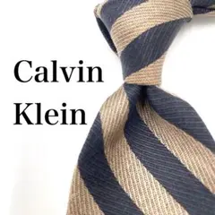 美品✨CalvinKlein CK ネクタイ　ストライプ　シルク　リネン　黒　茶