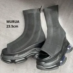 【美品】MURUA エアプラットフォームオープントゥソックブーツ 黒 23.5のサムネイル