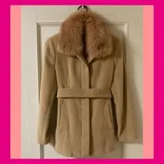 【取り外し可能なリアルファー衿付き】ベージュ　コート　アンゴラ　毛【REVE】