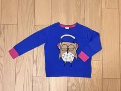 フクロウ刺繍の青いニットセーター 95cm