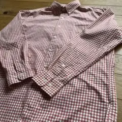 橙と白のギンガムチェック ボタンダウンシャツ M
