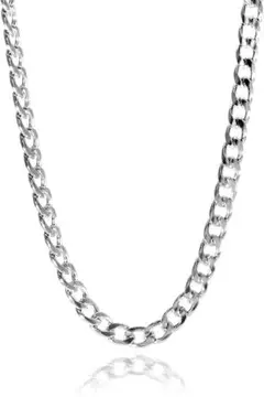 シルバー色チェーンネックレス ステンレス製 (幅：5mm、長さ：60cm)袋付