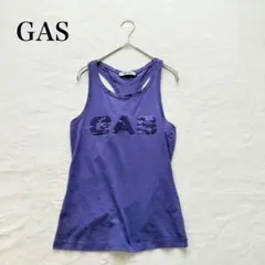 【ガス】タンクトップ（XS）パープル スパンコールロゴ レーサーバック 英字
