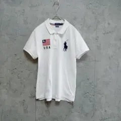 ラルフローレン ホワイト 刺繍 半袖 ポロシャツ スキニーフィット　L