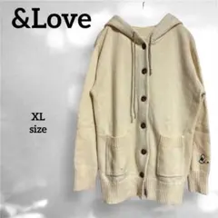 【&Love/アンドラブ】良品✨️(XL)ニットカーディガン フード付 アイボリーのサムネイル