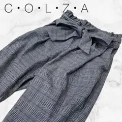 【コルザ】ボトムスズボンパンツグレー×グレンチェックストレートウエストリボン