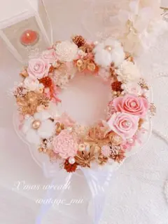 クリスマスリース ピンク ゴールド