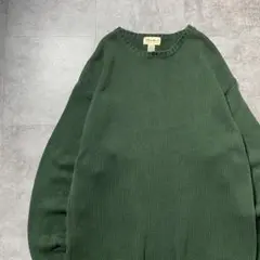 90s Eddie Bauer エディーバウアー　無地　グリーン　コットンニット